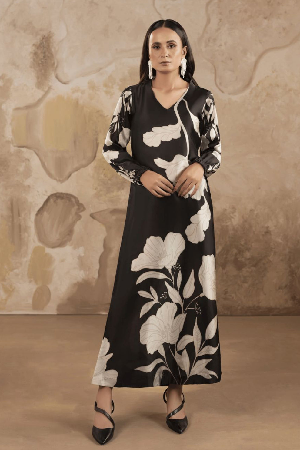 SILK PRINTED A LINE DRESS