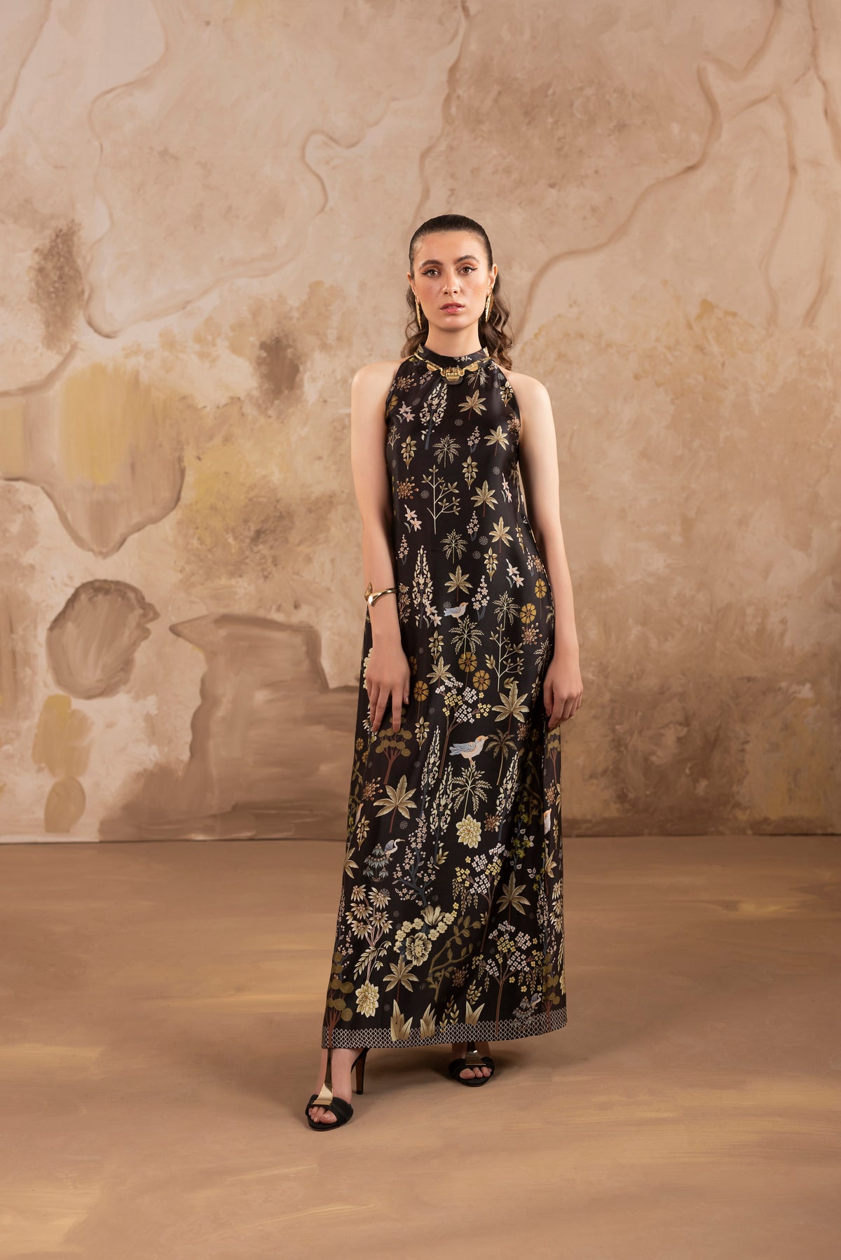 Forest  Dress – Midnight Black Printed Silk Dress