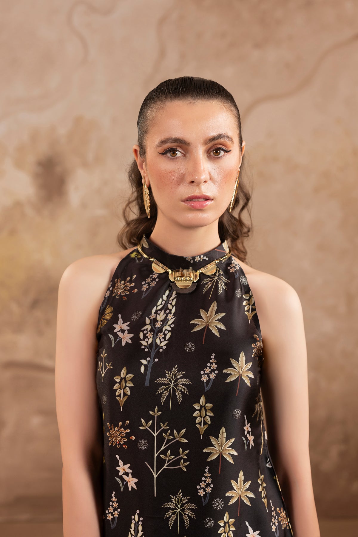 Forest  Dress – Midnight Black Printed Silk Dress
