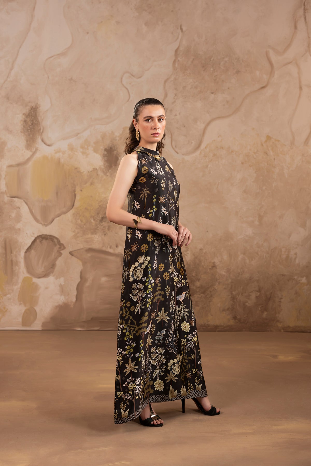 Forest  Dress – Midnight Black Printed Silk Dress