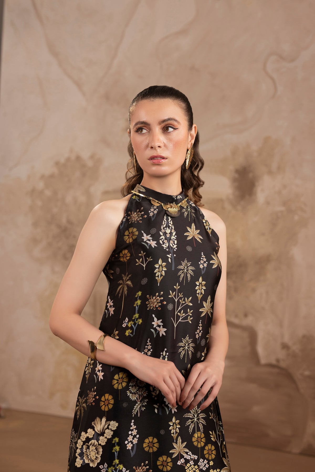 Forest  Dress – Midnight Black Printed Silk Dress