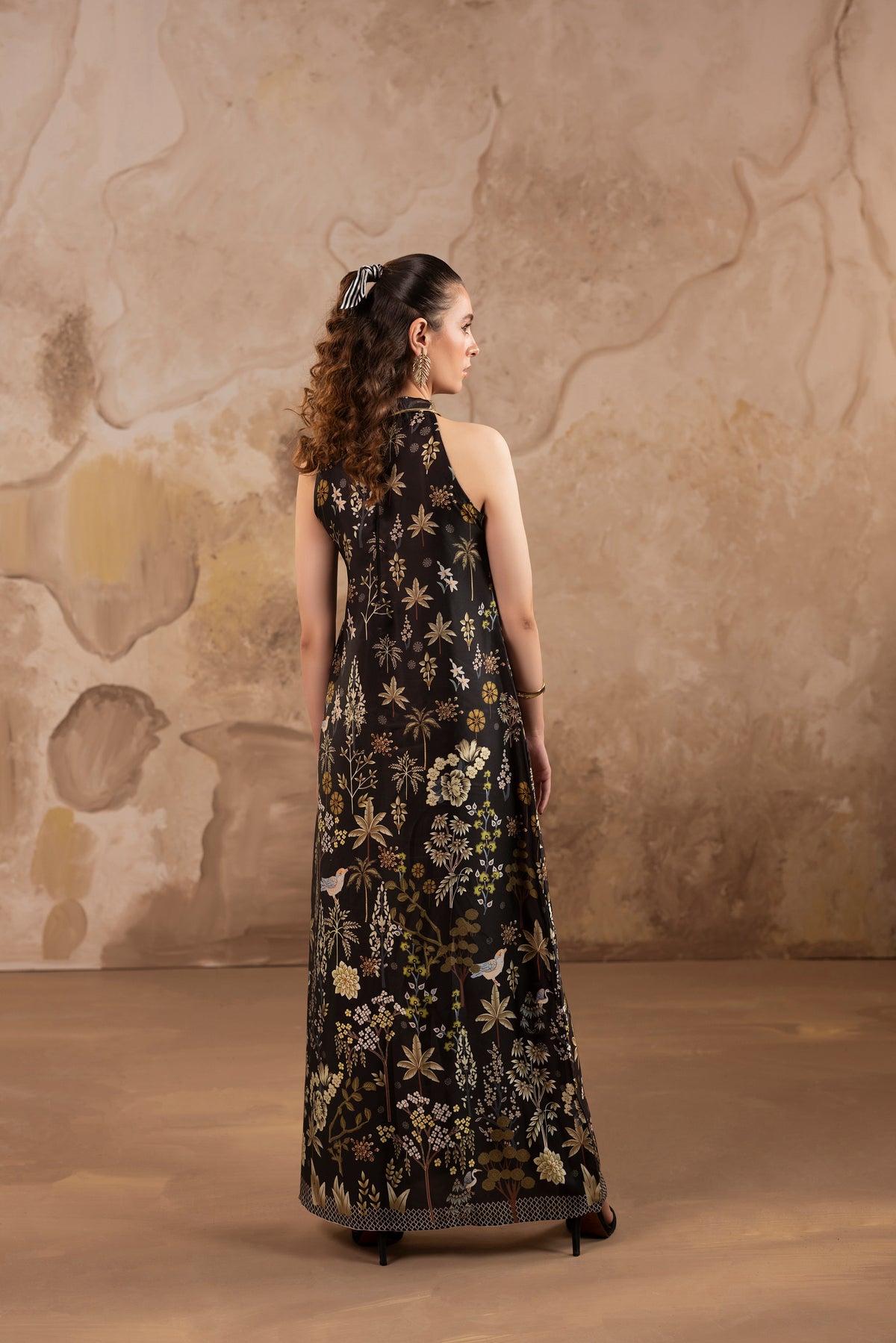 Forest  Dress – Midnight Black Printed Silk Dress