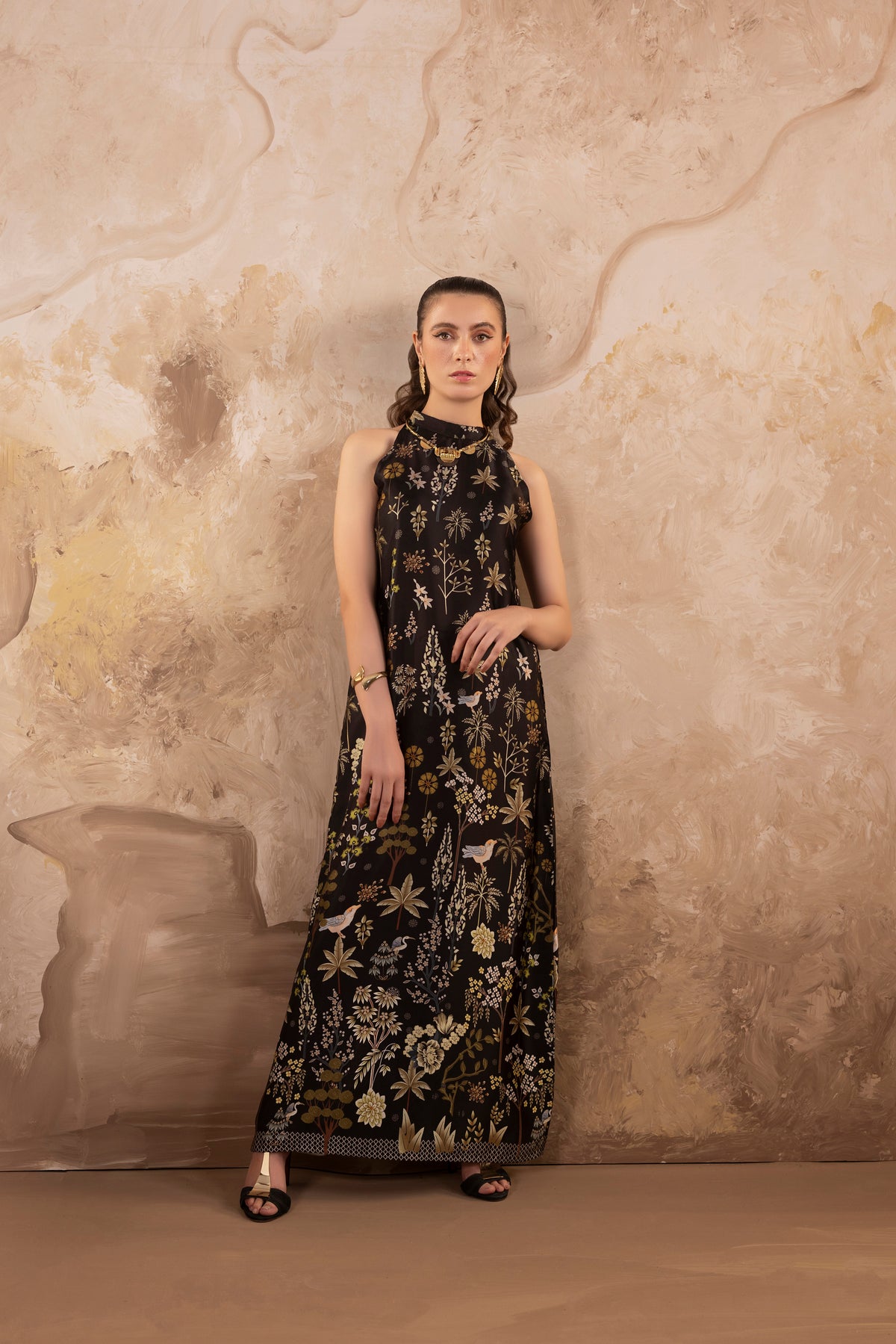 Forest  Dress – Midnight Black Printed Silk Dress