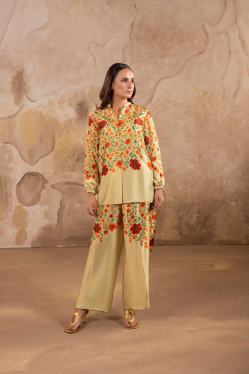 Petunia – Pale Gold Printed Silk Co-Ord Set