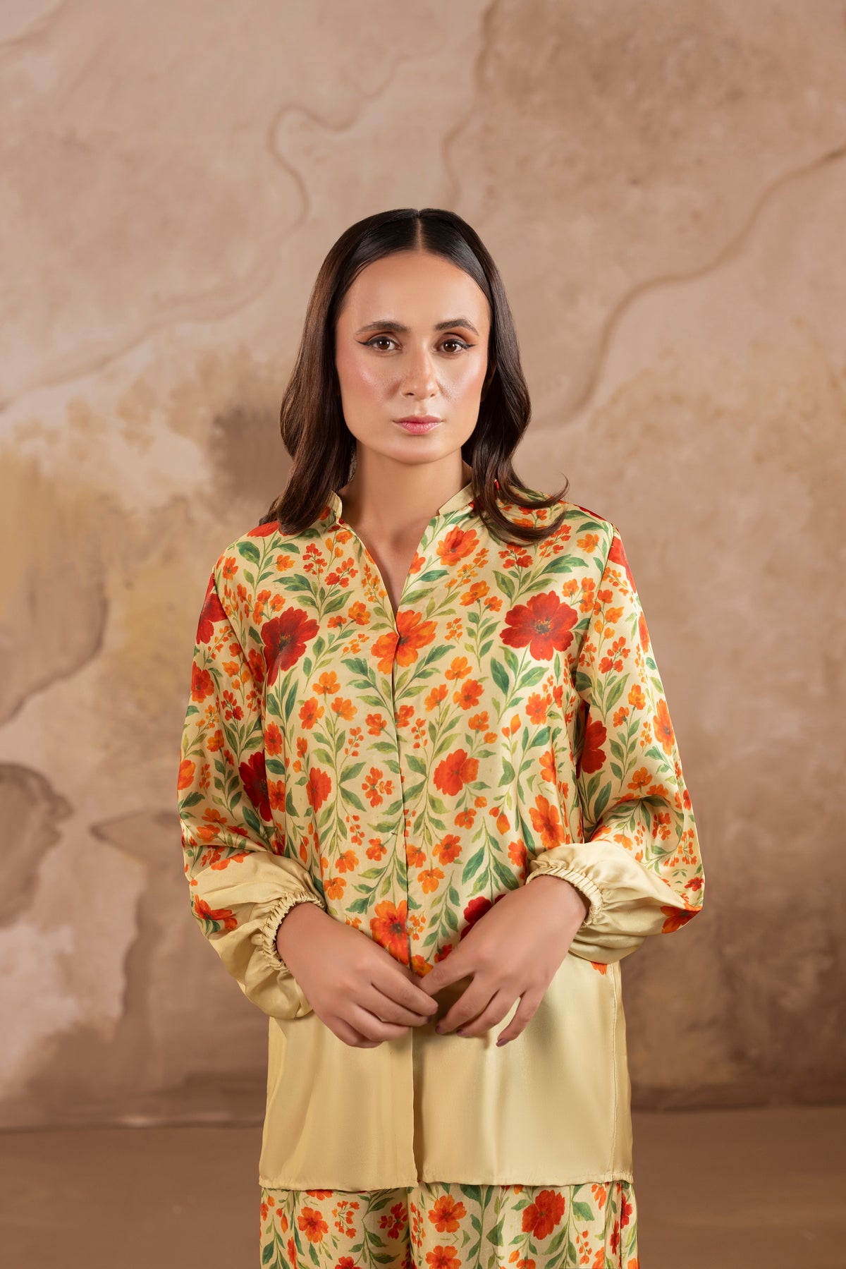 Petunia – Pale Gold Printed Silk Co-Ord Set