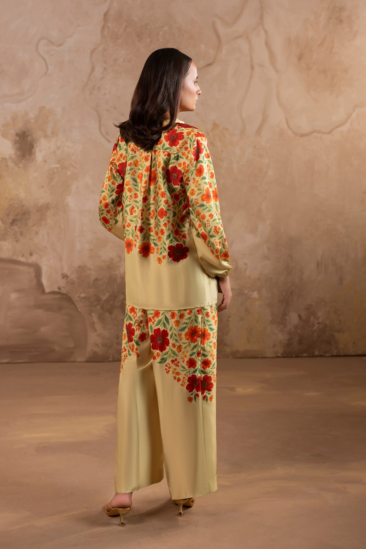 Petunia – Pale Gold Printed Silk Co-Ord Set
