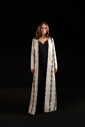 Matrix – Ivory & Black Printed Silk Long Jacket
