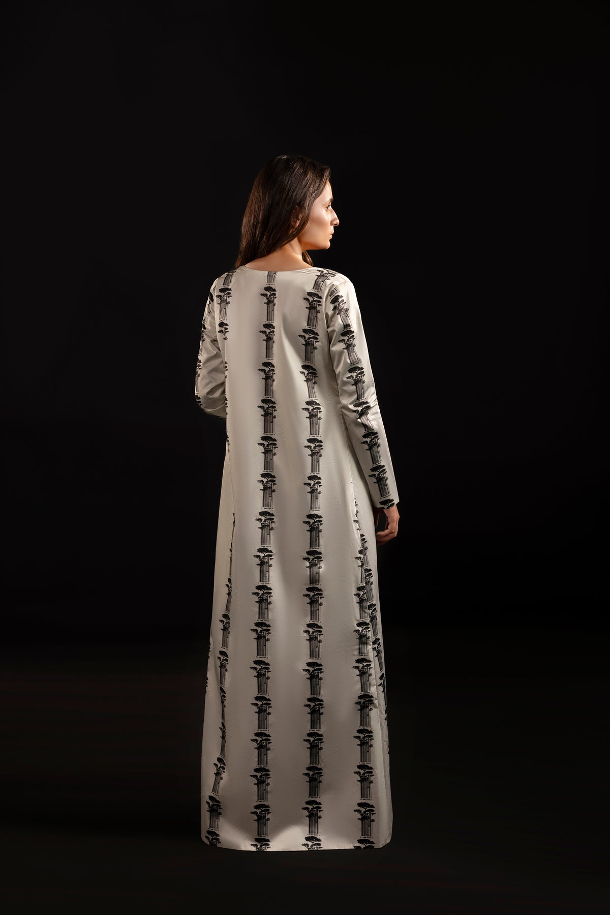 Matrix – Ivory & Black Printed Silk Long Jacket