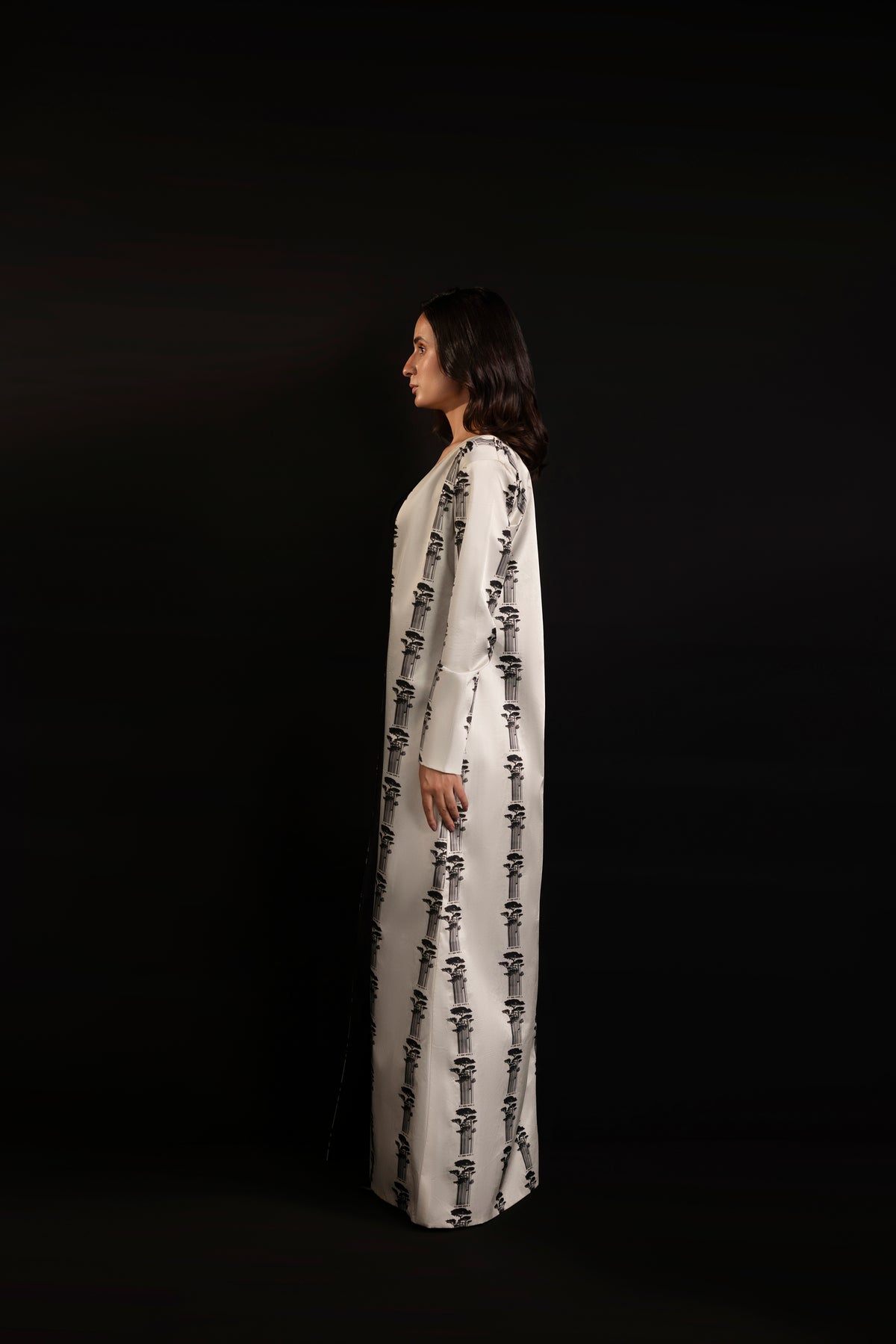 Matrix – Ivory & Black Printed Silk Long Jacket